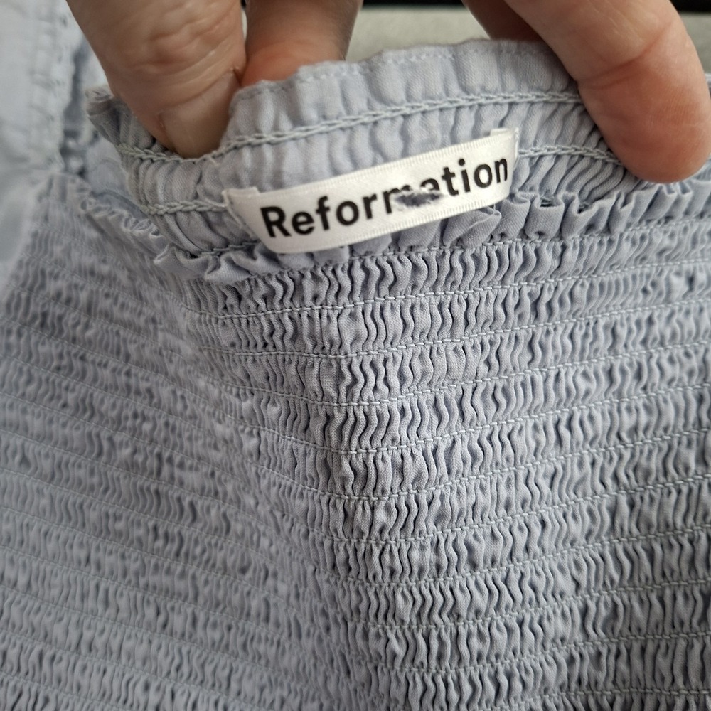 Reformation Light Lavender Smocked Peasant Blouse - Picture 5 of 7